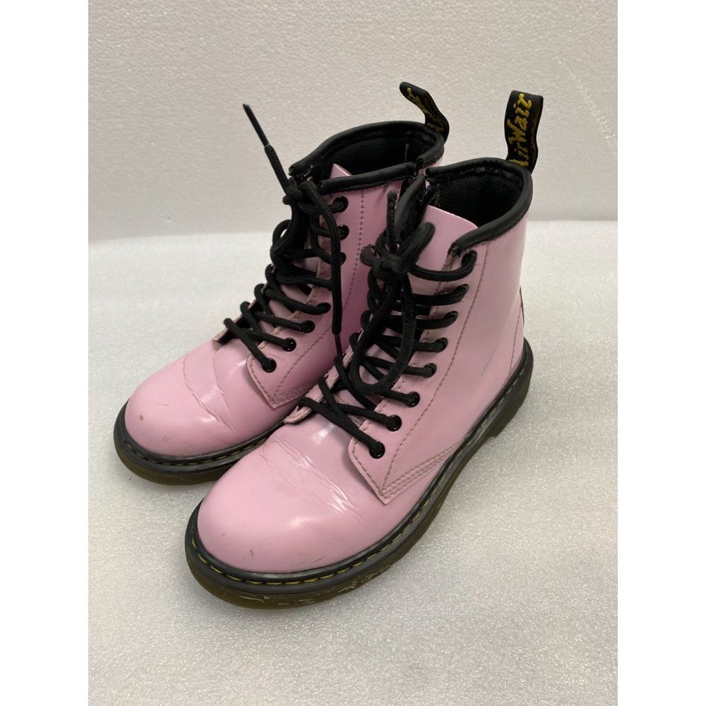 Dr. Martens Pink patent Leather Ankle Boots 1460J Youth size 2 Zip Lace Barbie - Picture 2 of 15